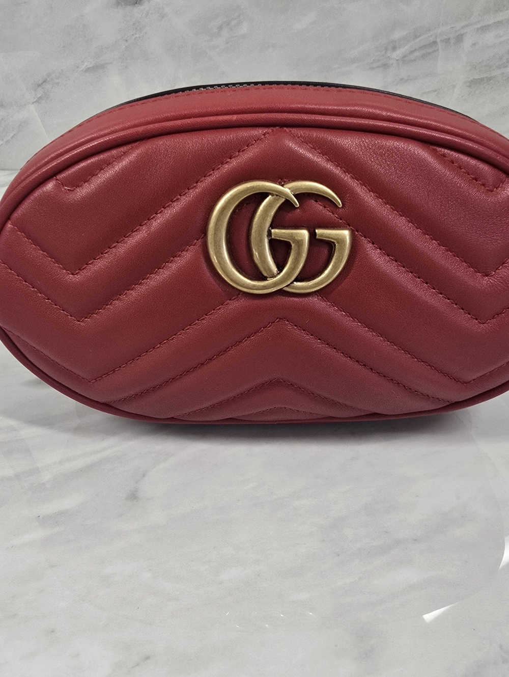 Gucci Red GG Marmont Quilted Leather Belt Bag - Picture 2 of 10